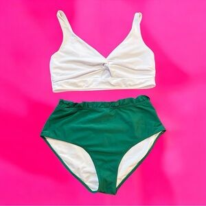 XLarge Green and White Bikini High waisted two piece bikini. Plus size‎ Modest